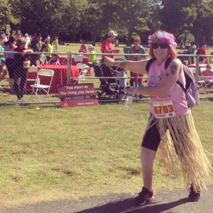 Two bionic knees and she crossed in hula style!