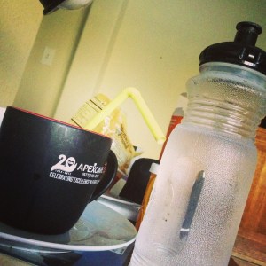 bendy straw + water bottle